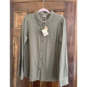Faherty Women's Knit Seasons Shirt Olive Size L 100% Organic Cotton